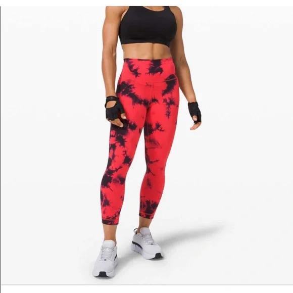 Lululemon wunder train 25” carnation red tie dye game day leggings
